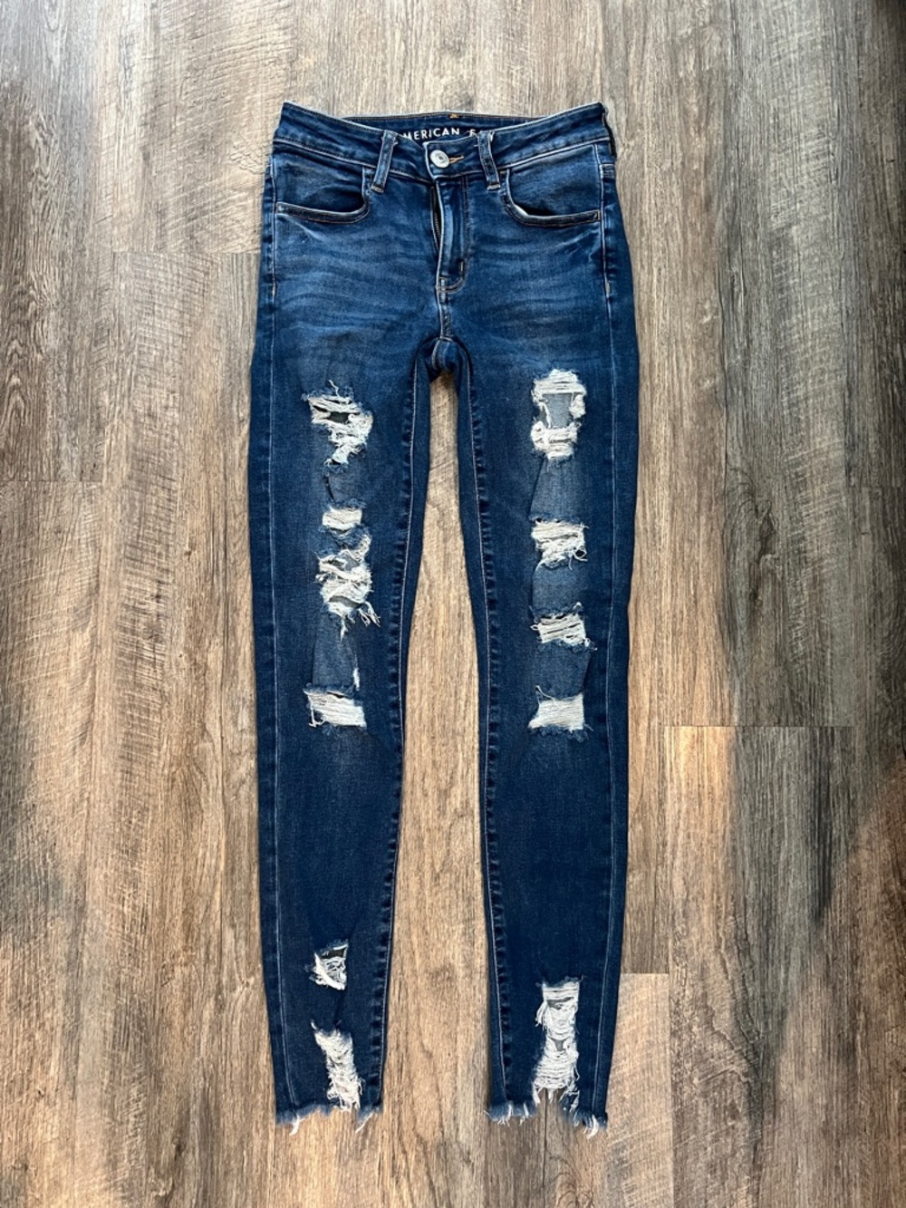 American Eagle Outfitters Dark Blue Distressed Skinny Jeans for Women